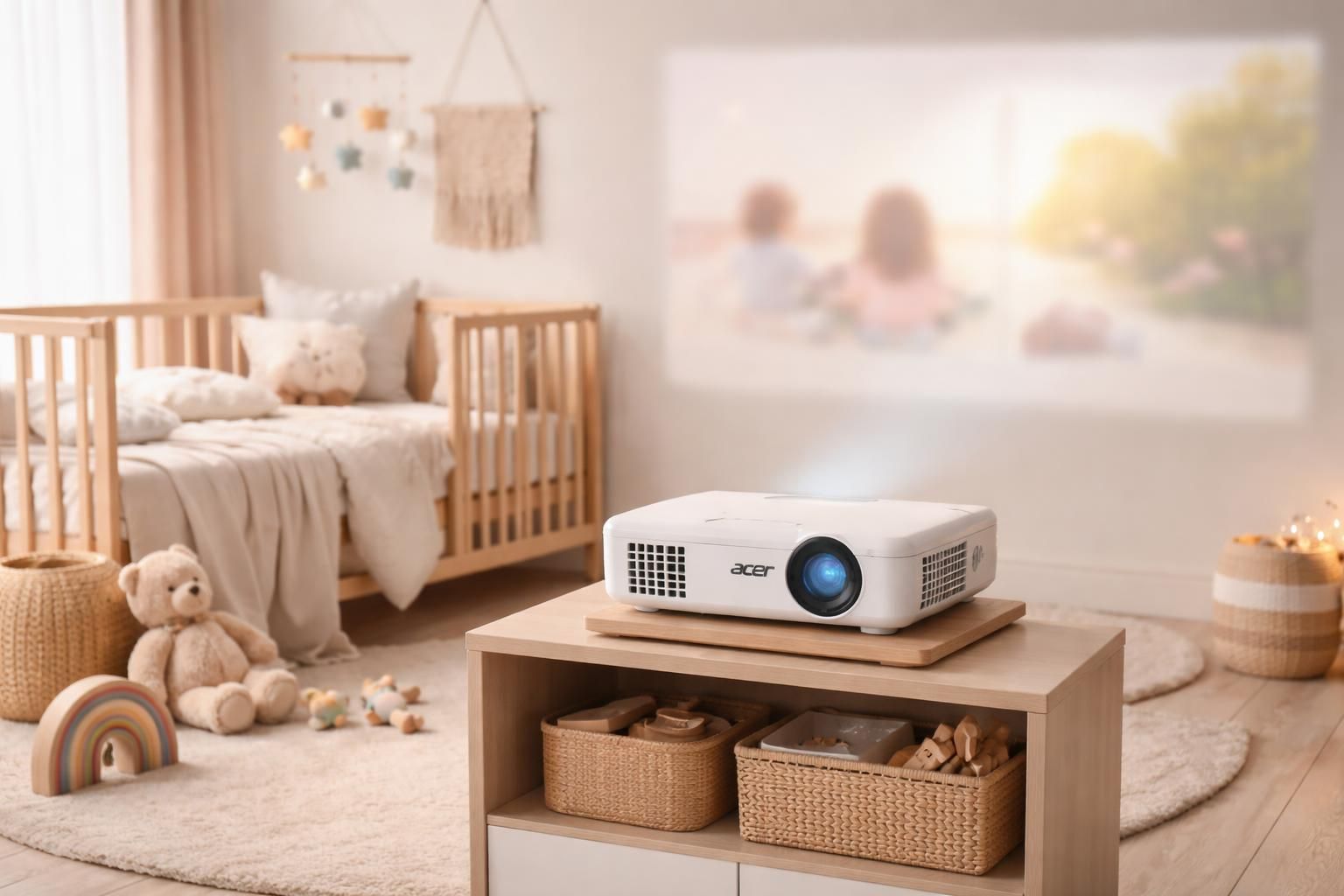 assurez un support stable et un placement sûr du vidéoprojecteur acer dans la chambre de votre bébé pour une expérience visuelle optimale et sécurisée.