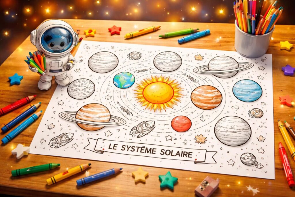 explorez le système solaire en coloriant ! une activité ludique et éducative pour éveiller la curiosité des petits astronautes.