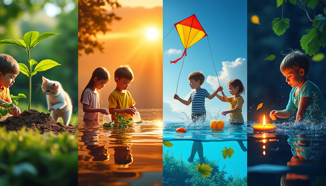 explorez des activités ludiques autour de l'eau, l'air, la terre et le feu en maternelle pour stimuler la curiosité et l'apprentissage des tout-petits.