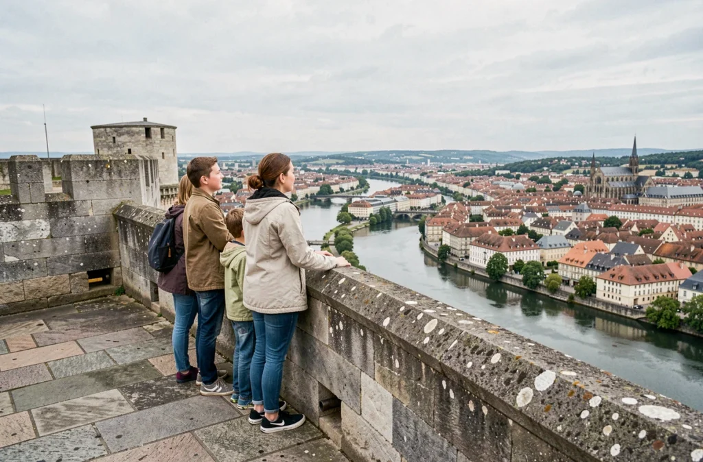 Famille admirant le panorama sur Besançon depuis les remparts de la Citadelle Vauban classée UNESCO